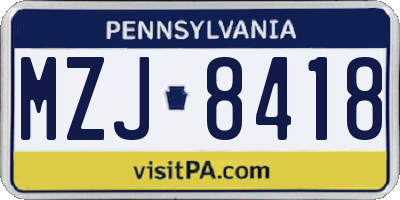 PA license plate MZJ8418