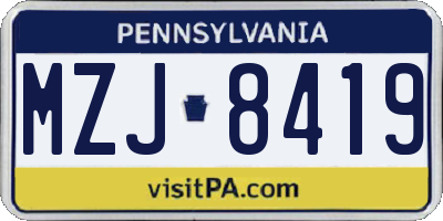 PA license plate MZJ8419