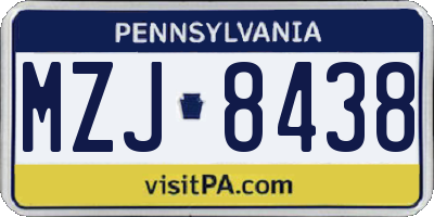 PA license plate MZJ8438