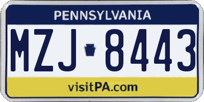 PA license plate MZJ8443