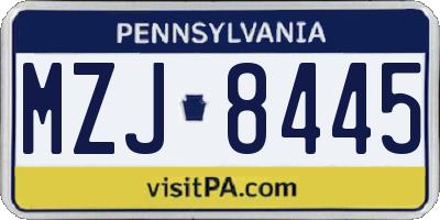 PA license plate MZJ8445