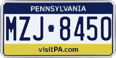 PA license plate MZJ8450