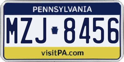 PA license plate MZJ8456