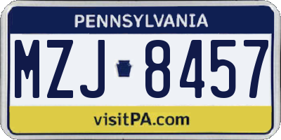 PA license plate MZJ8457