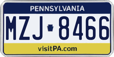PA license plate MZJ8466