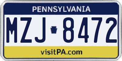PA license plate MZJ8472
