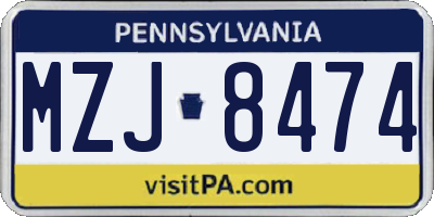 PA license plate MZJ8474