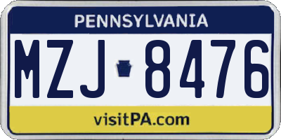 PA license plate MZJ8476