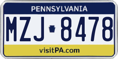 PA license plate MZJ8478