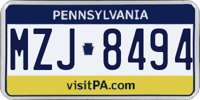PA license plate MZJ8494