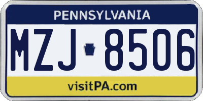 PA license plate MZJ8506