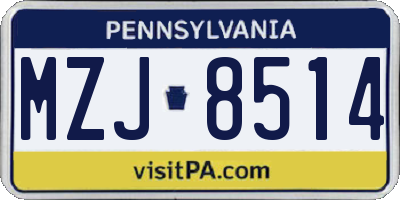 PA license plate MZJ8514