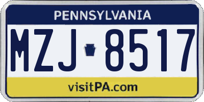 PA license plate MZJ8517