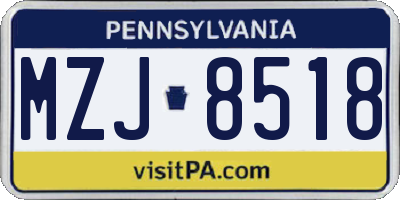 PA license plate MZJ8518