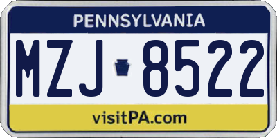 PA license plate MZJ8522