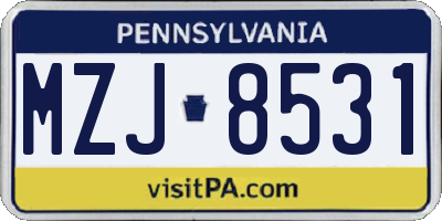 PA license plate MZJ8531