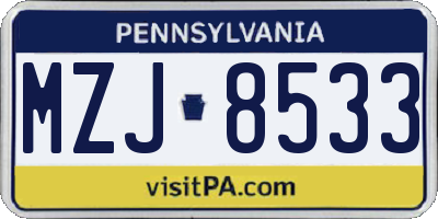 PA license plate MZJ8533