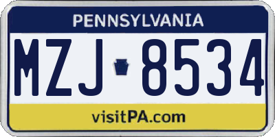 PA license plate MZJ8534