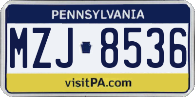 PA license plate MZJ8536