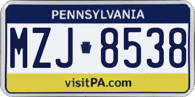 PA license plate MZJ8538