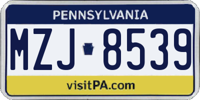 PA license plate MZJ8539