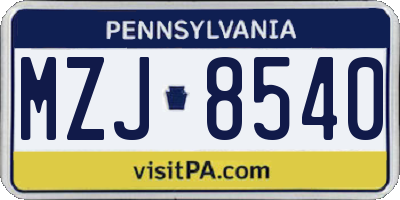 PA license plate MZJ8540