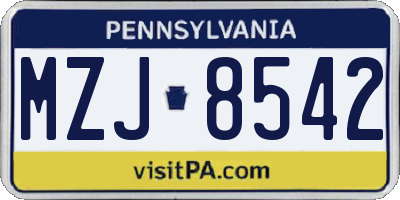 PA license plate MZJ8542
