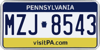 PA license plate MZJ8543