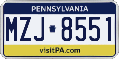 PA license plate MZJ8551