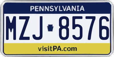 PA license plate MZJ8576