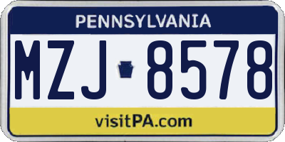 PA license plate MZJ8578