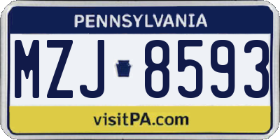 PA license plate MZJ8593