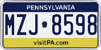 PA license plate MZJ8598
