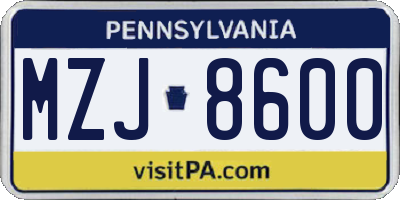 PA license plate MZJ8600
