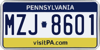 PA license plate MZJ8601