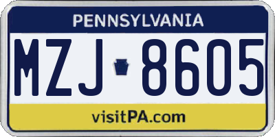 PA license plate MZJ8605