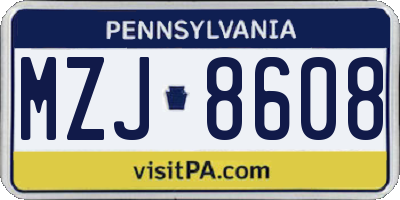 PA license plate MZJ8608