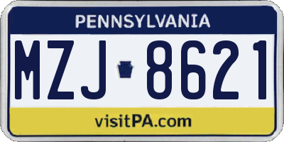 PA license plate MZJ8621