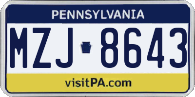 PA license plate MZJ8643