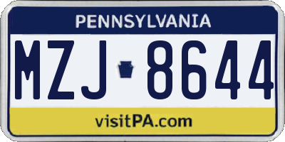 PA license plate MZJ8644