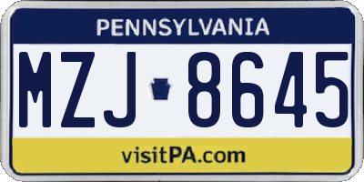 PA license plate MZJ8645