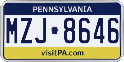 PA license plate MZJ8646