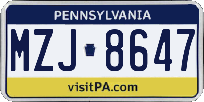 PA license plate MZJ8647
