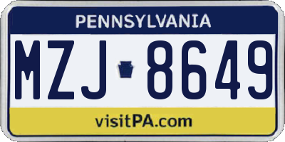 PA license plate MZJ8649