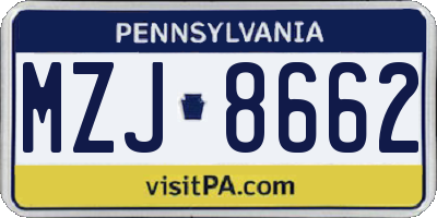 PA license plate MZJ8662