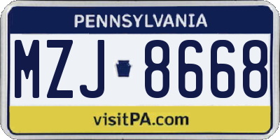 PA license plate MZJ8668