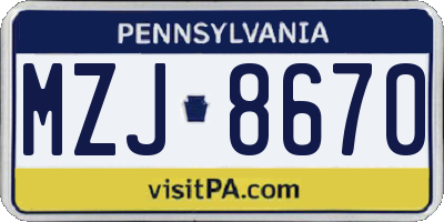 PA license plate MZJ8670