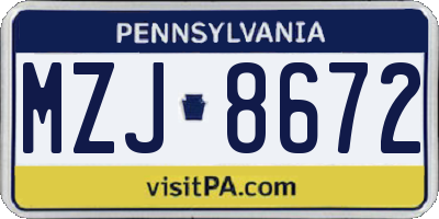 PA license plate MZJ8672