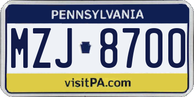PA license plate MZJ8700