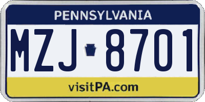 PA license plate MZJ8701